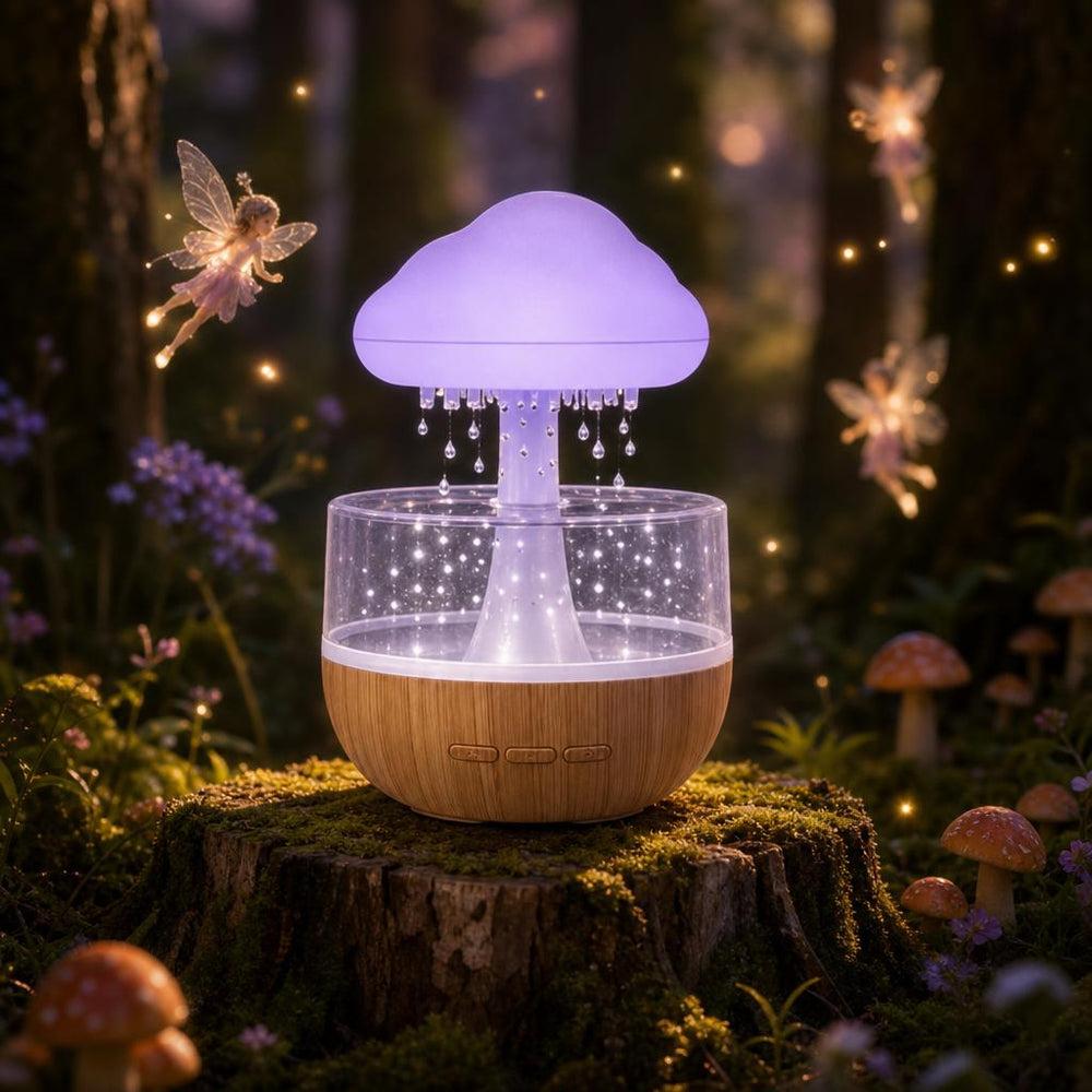 Lámpara de Nube de Lluvia en un bosque encantado con hadas