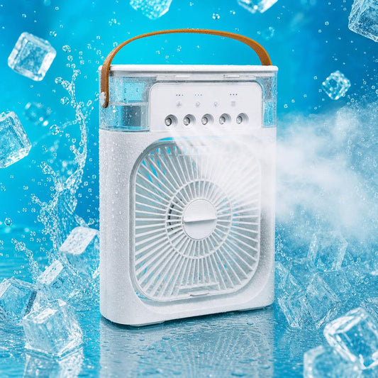 Ventilador enfriador portatil 3 en 1 con fondo refrescante de hielo y niebla
